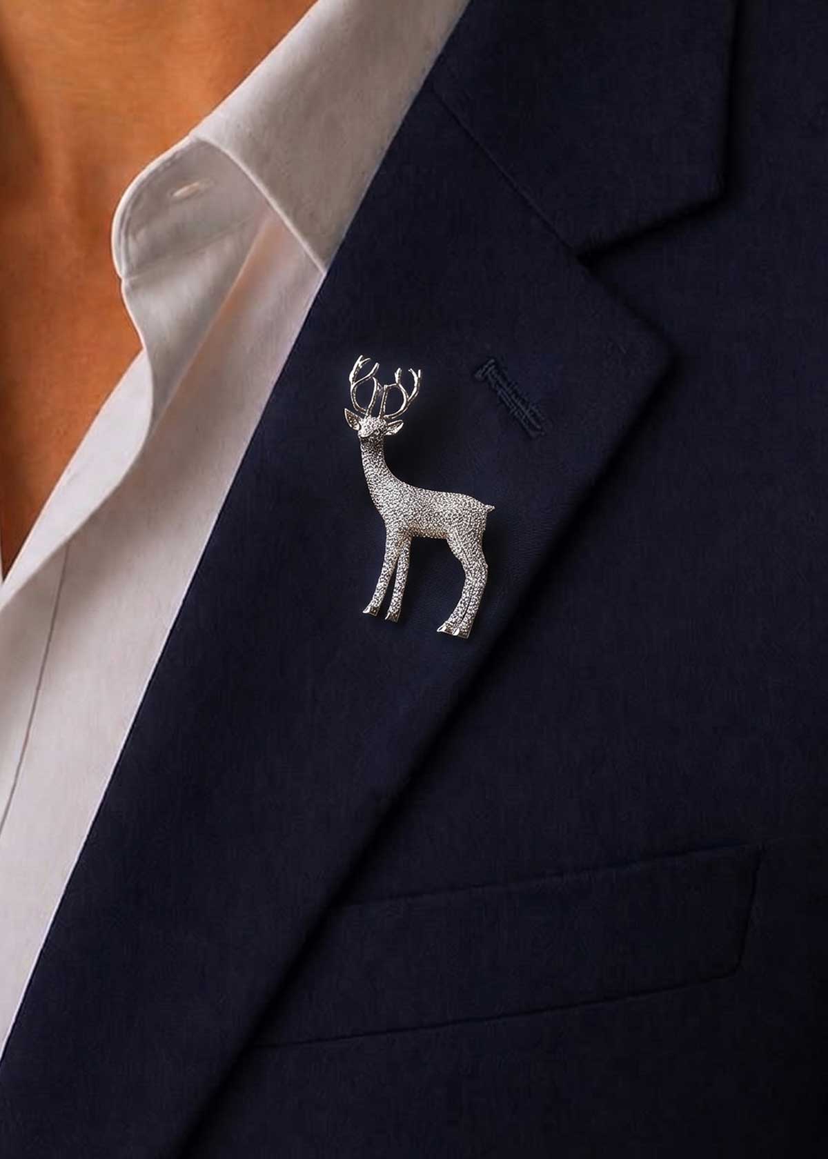 Sparkling Cubic Zircon Reindeer Animal Brooch / Lapel Pin