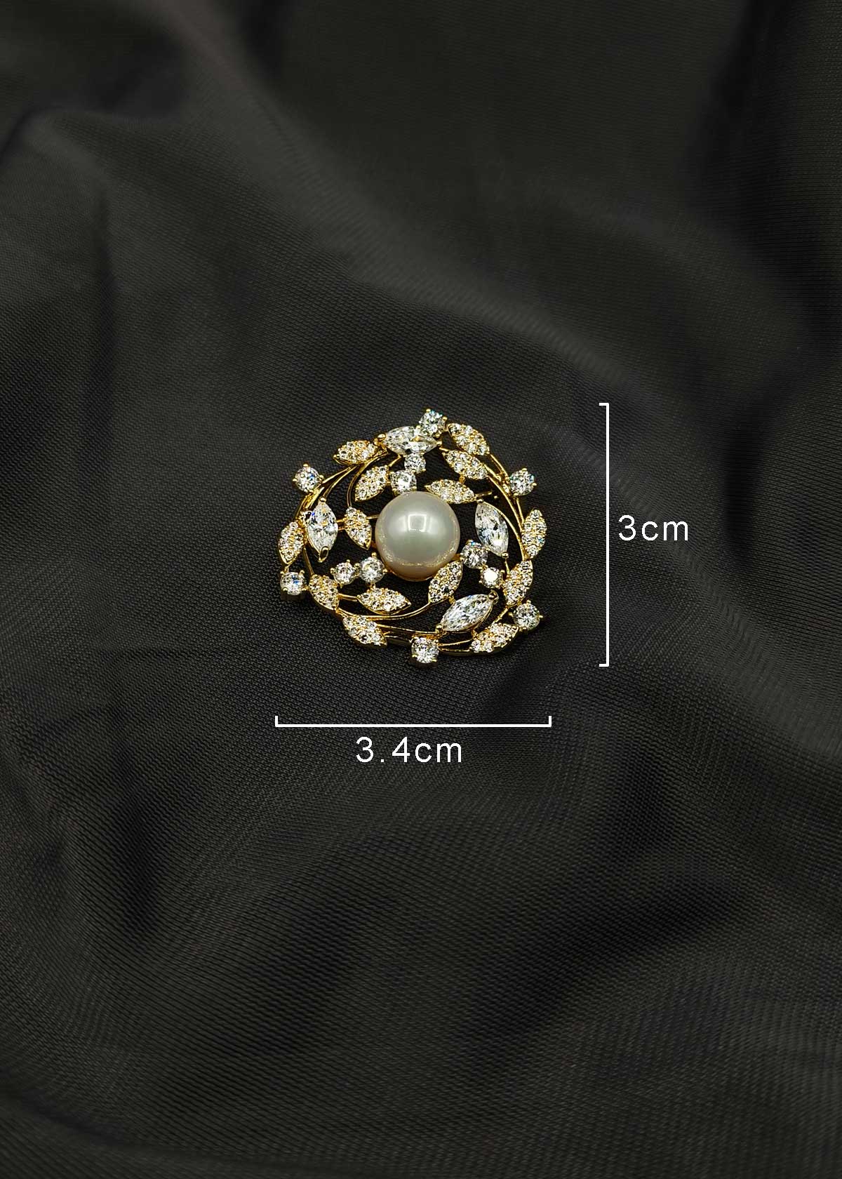 Royal Cubic Zircon & Marquise Floral Wreath Big Brooch / Lapel Pin With Center Pearl