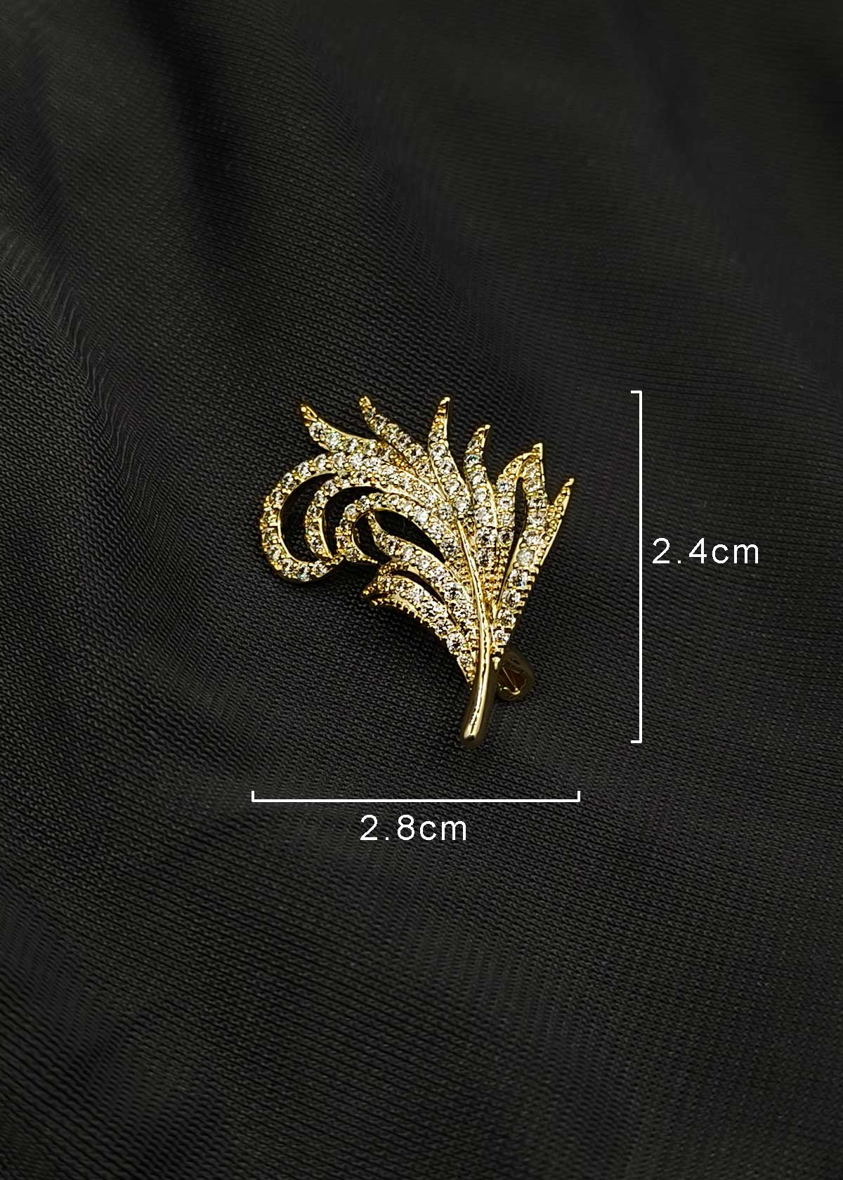 Graceful Cubic Zircon Studded Feather Motif Brooch / Lapel Pin