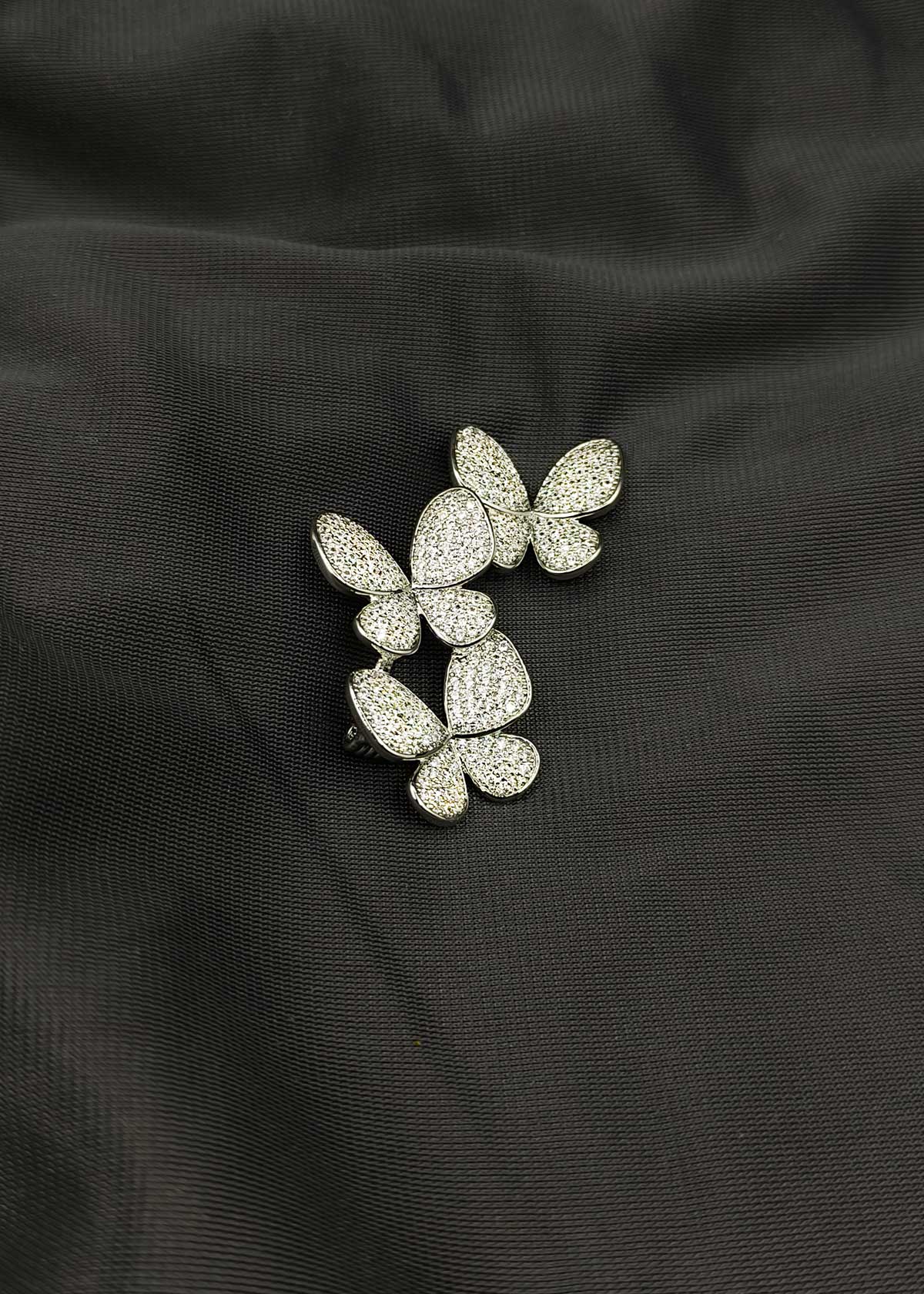 Shimmering Cubic Zircon Trio Butterfly Bunch Big Brooch / Lapel Pin