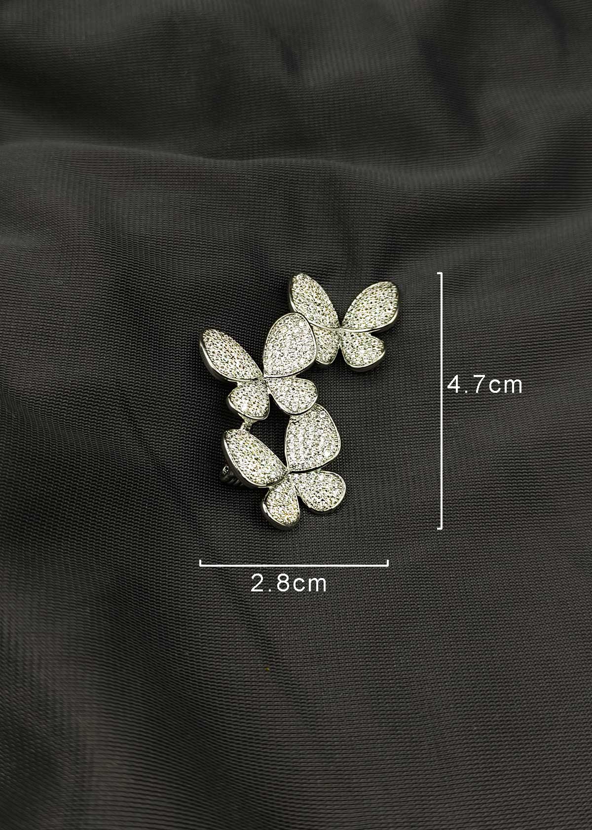 Shimmering Cubic Zircon Trio Butterfly Bunch Big Brooch / Lapel Pin