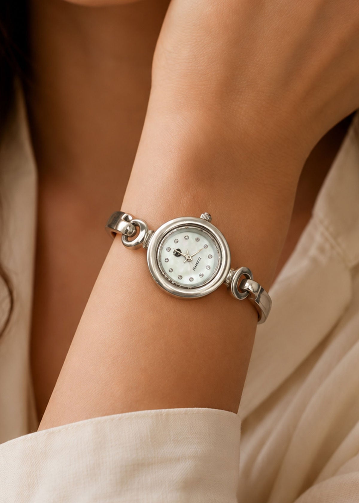 92.5 Sterling Silver Minimalist Chain Link Adjustable Watch For Women