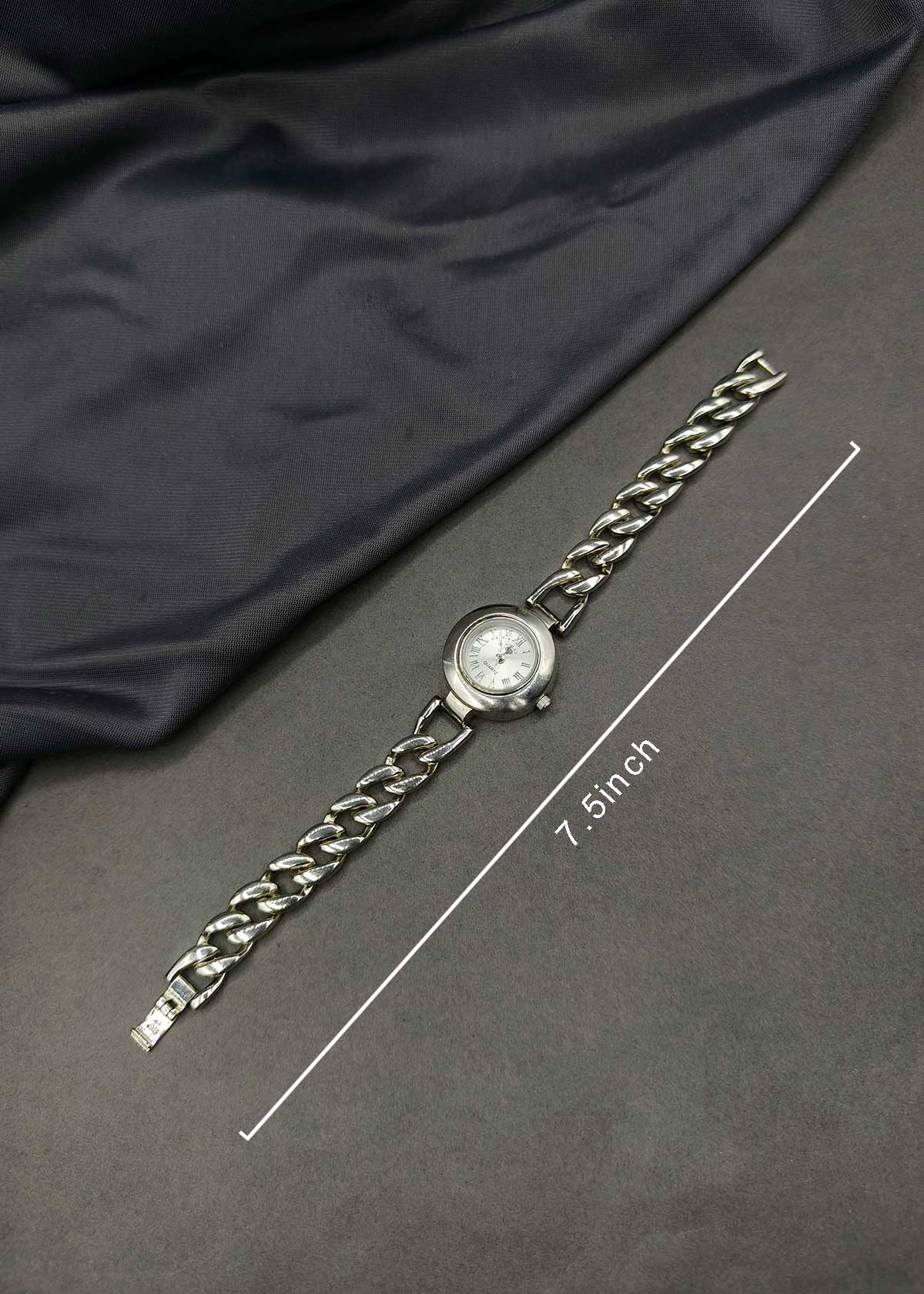 92.5 Sterling Silver Curb Chain Link Bracelet Watch For Women