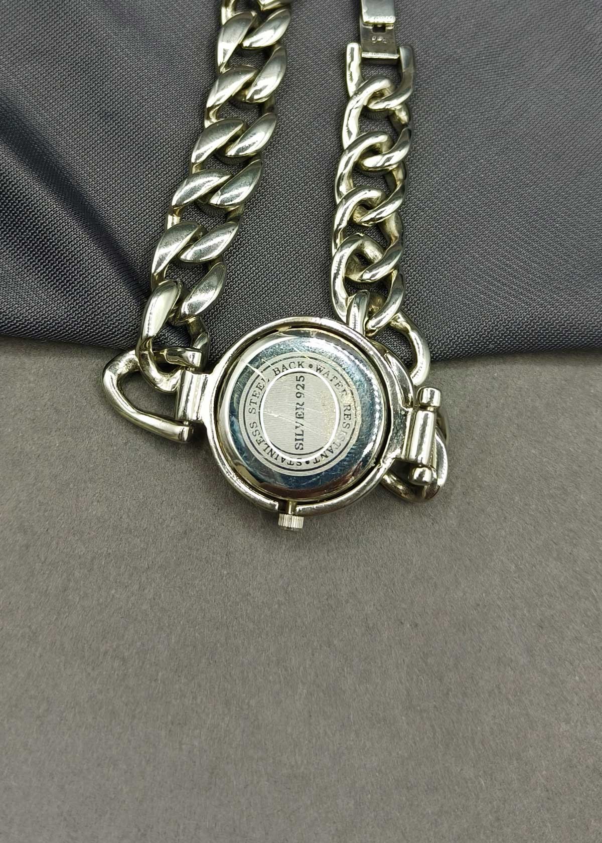 92.5 Sterling Silver Curb Chain Link Bracelet Watch For Women