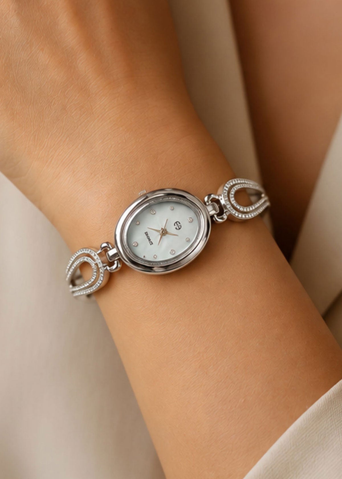 92.5 Sterling Silver Heavy Cubic Zircon Link Watch For Women