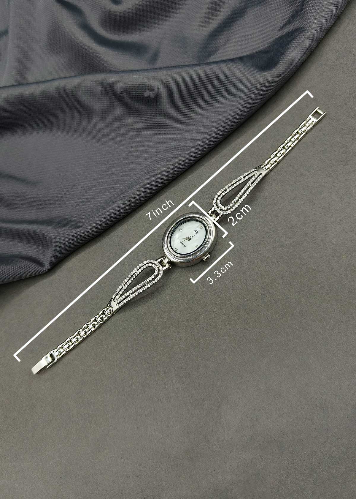 92.5 Sterling Silver Heavy Cubic Zircon Link Watch For Women