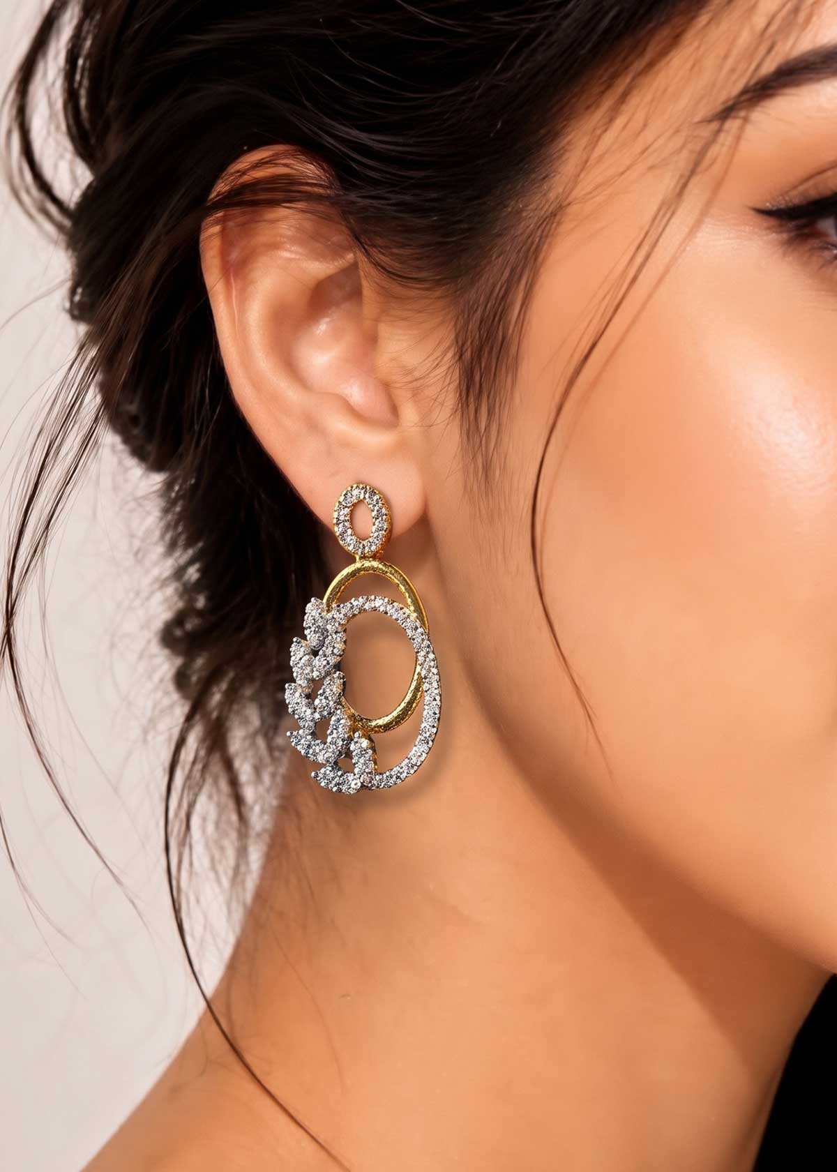 Dual-Tone & Silver Floral Vine Oval Pendant Set for Women