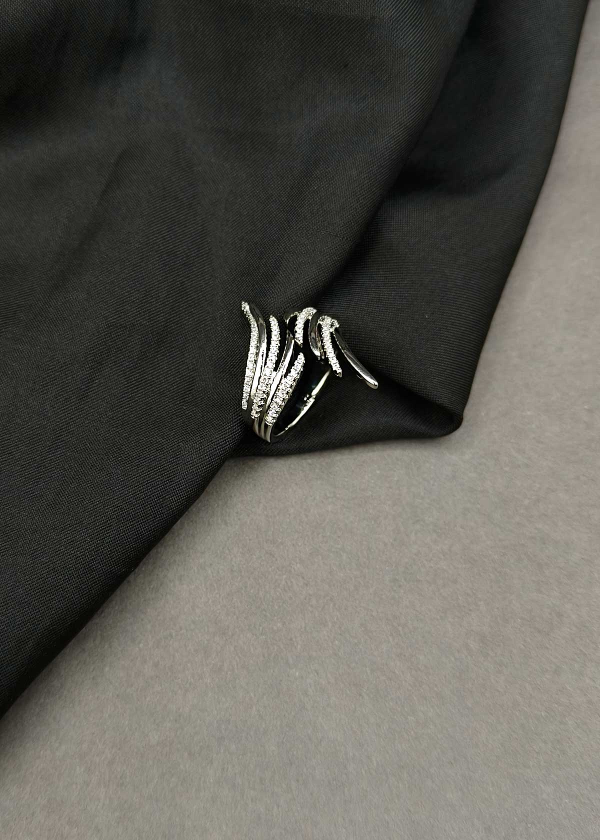 Contemporary Micro-Pavé Cubic Zircon Angel Wing Silver Broad Adjustable Finger Ring For Women