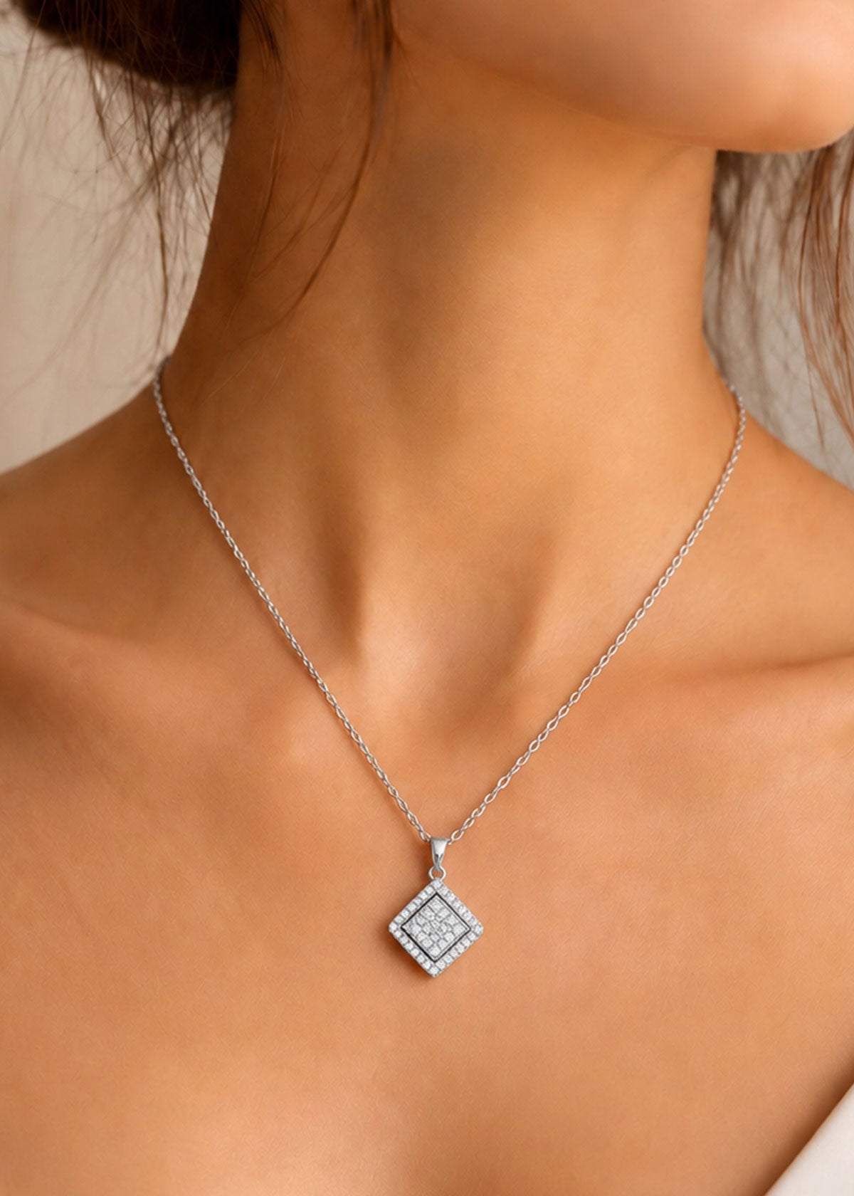Minimalist Square Cubic Zircon Delicate Pendant Set With Chain For Women