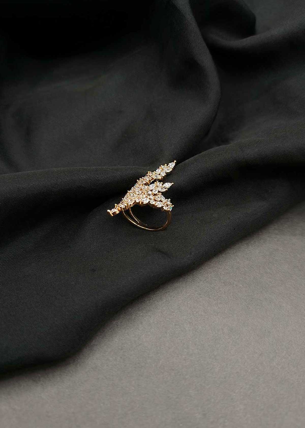 Designer Diamond Look Marquise Leaf Cluster Adjustable Finger Ring For Women