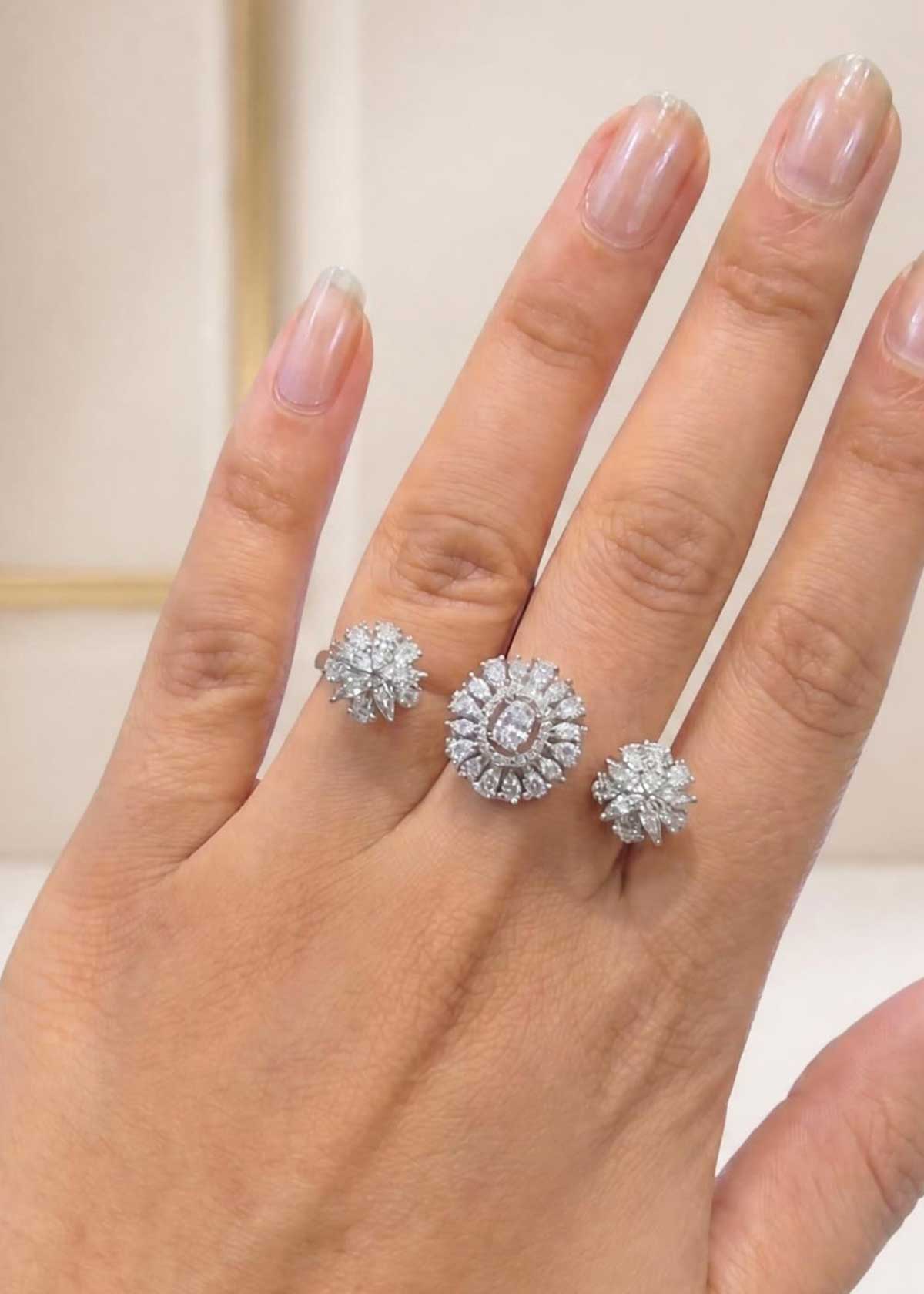 Dramatic Marquise Cubic Zircon Floral Cluster Bold Two Finger Adjustable Ring For Women