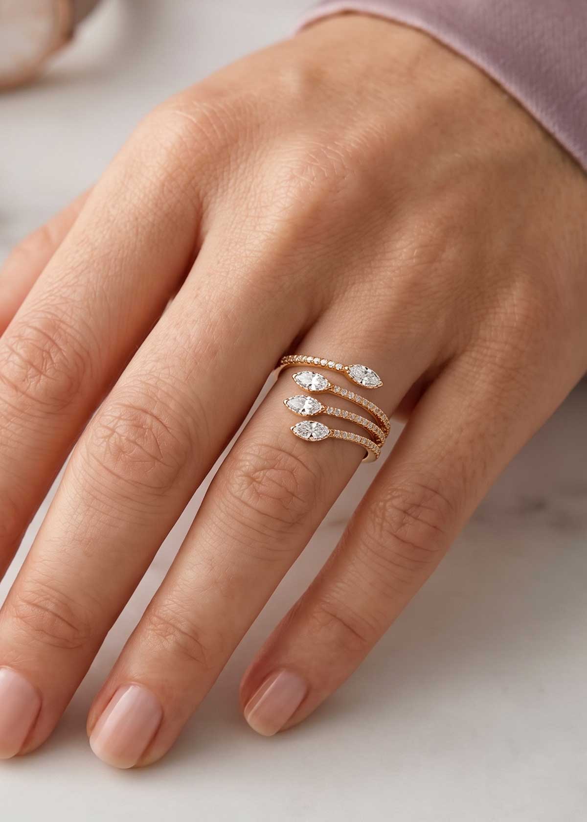 Sparkling Triple Branch Baguette Cubic Zircon Delicate Wrap Finger Ring For Women