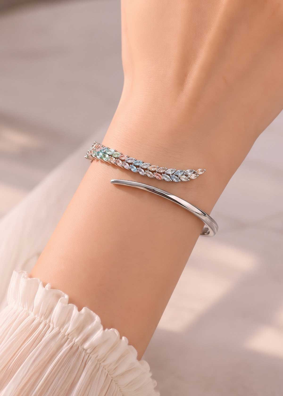Fabulous Diamond Look Pastel Marquise Cluster Hinged Openable Kada Bracelet For Women