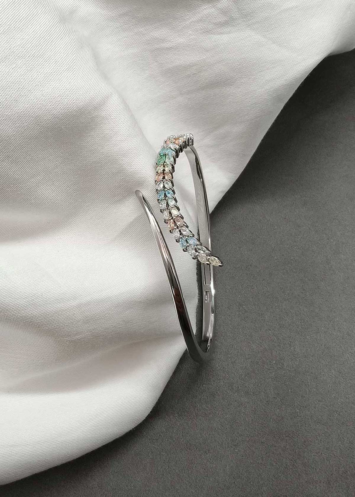 Fabulous Diamond Look Pastel Marquise Cluster Hinged Openable Kada Bracelet For Women