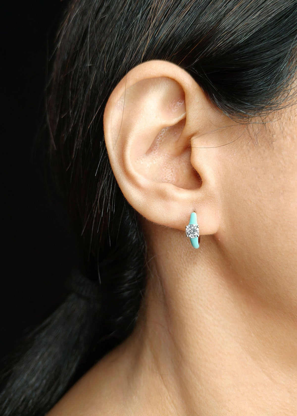 92.5 Sterling Silver Small Solitaire Colour Bali Earring