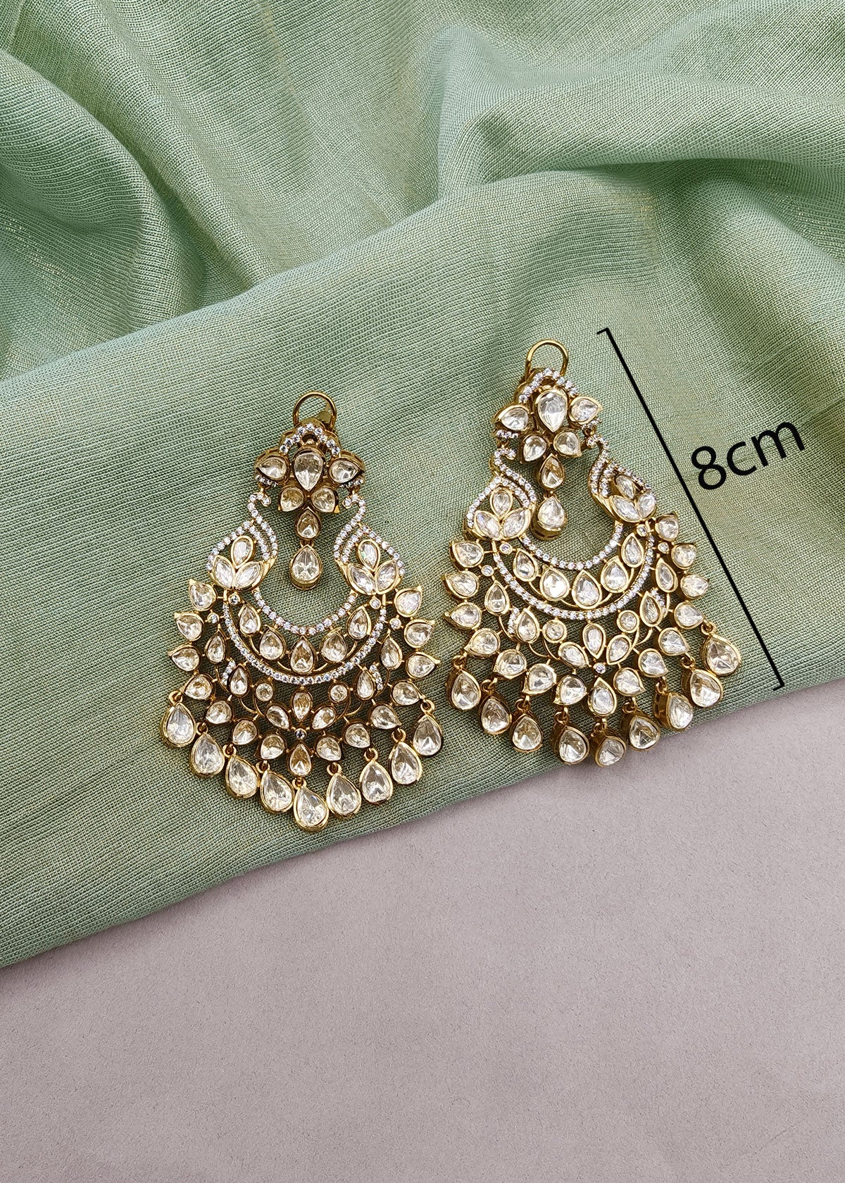 Traditional Royal Jadau-Look Kundan & Pavé Cubic Zircon Hanging Drops Chandbali Earrings For Women
