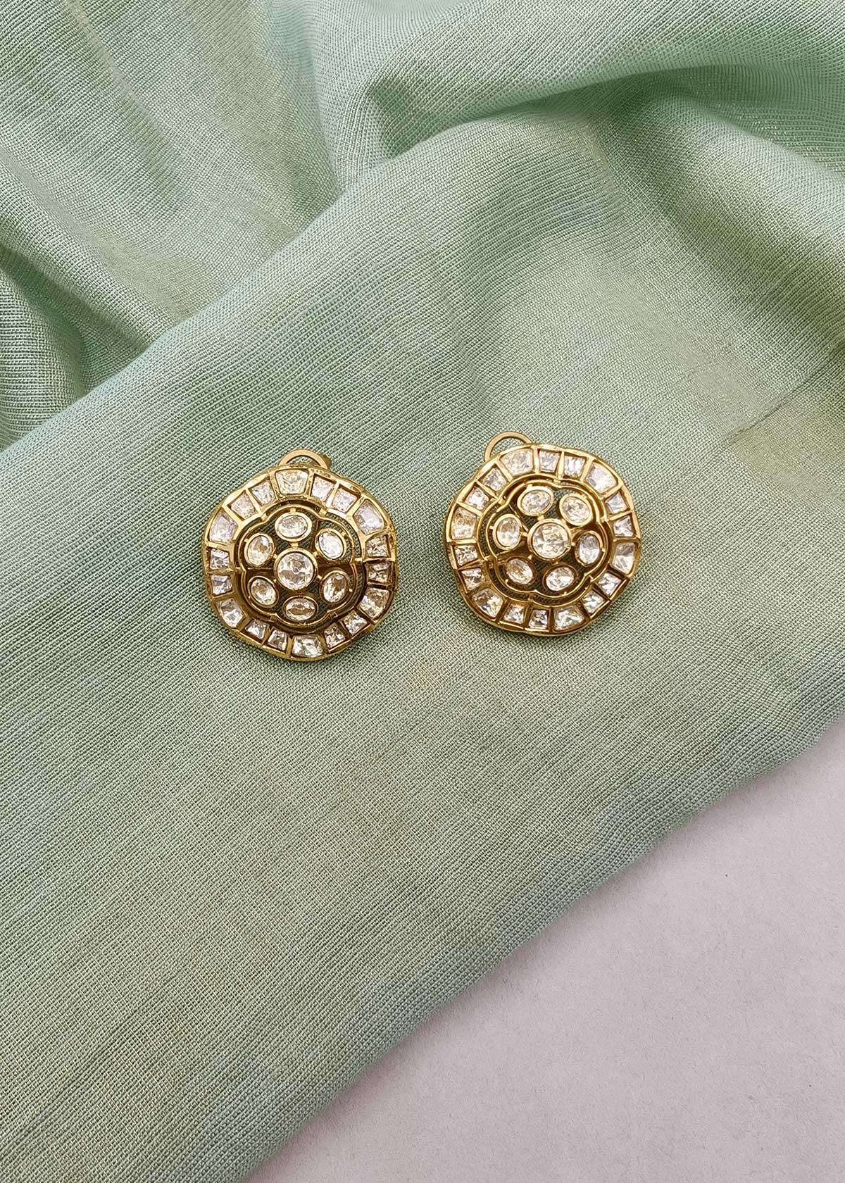 Classic Gold Polish Sunburst Kundan Stud Earrings for Women