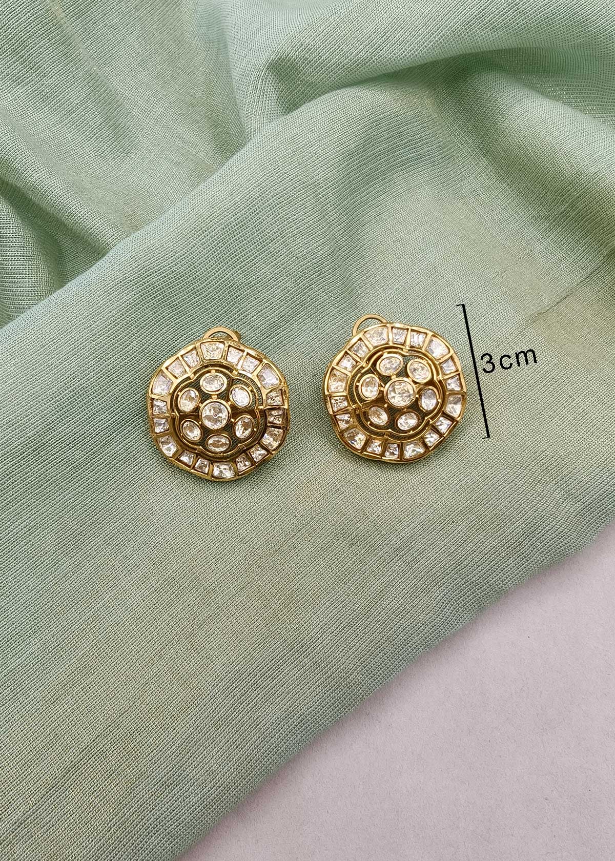 Classic Gold Polish Sunburst Kundan Stud Earrings for Women