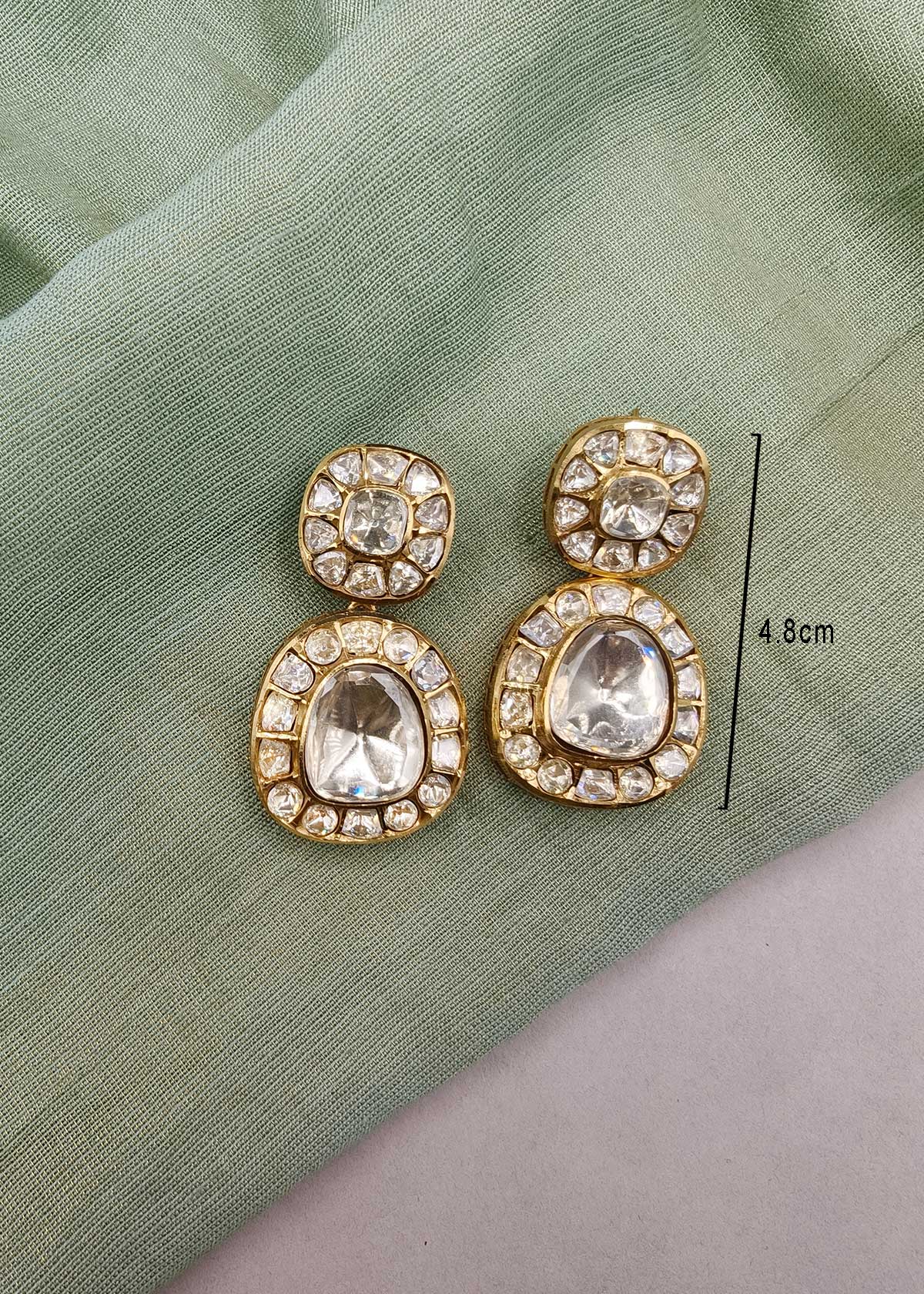 Classic Gold Plated Two-Drop Kundan Earrings For Women