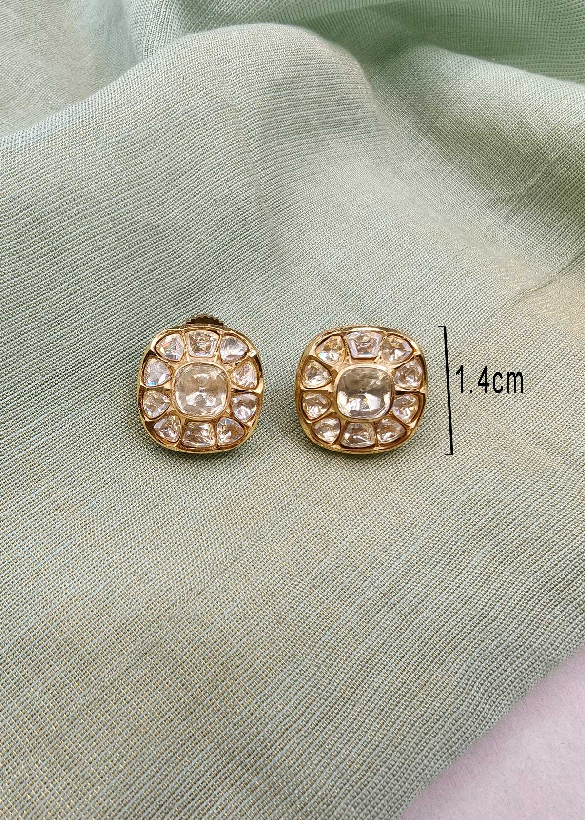 Royal Jadau-Style Cushion Medallion Kundan Top Earrings For Women