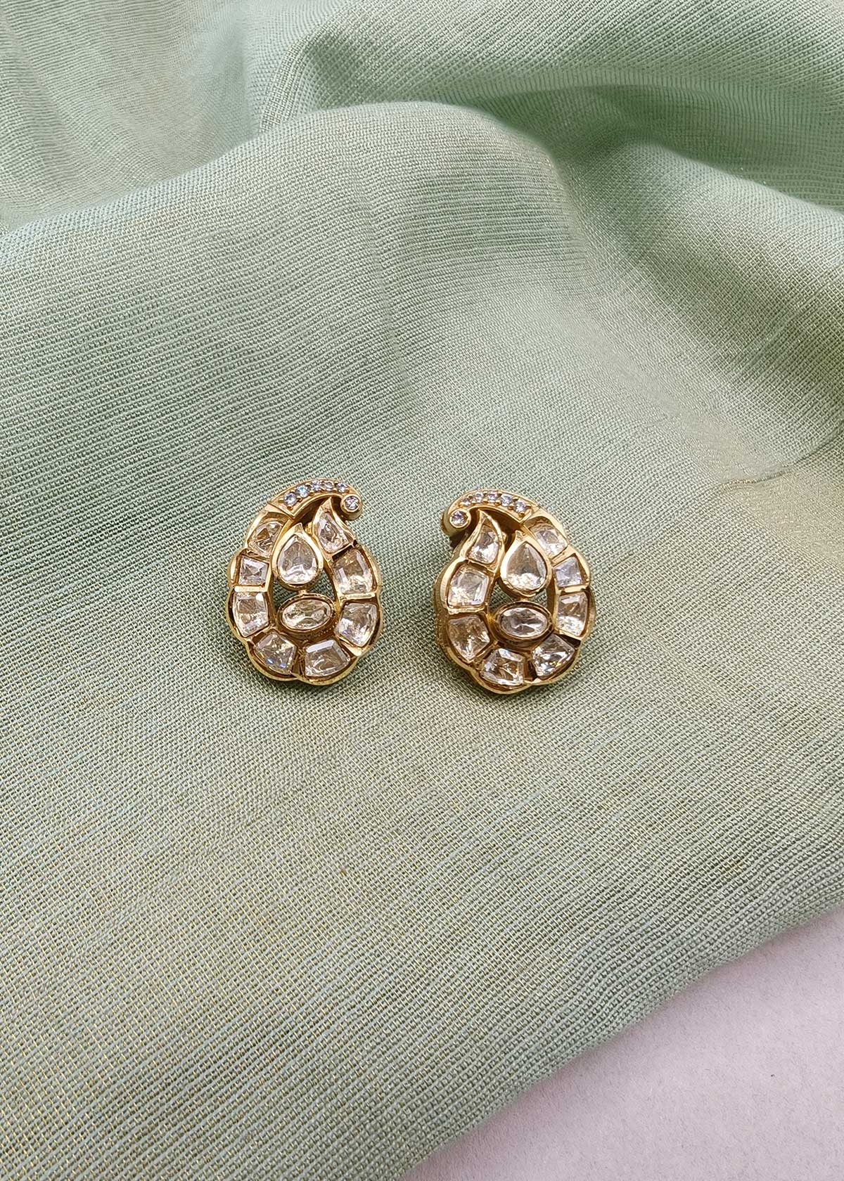 Gold Plated Keri Paisley Kundan & Micro-Cubic Zircon Stud Earrings for Women
