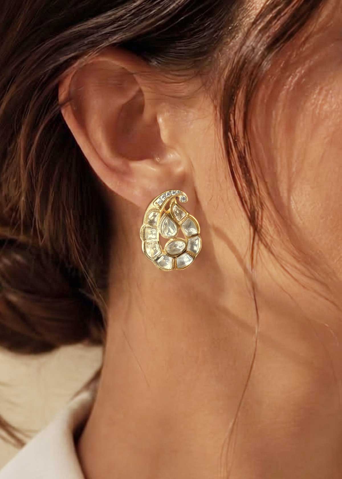 Traditional Mango Motif Moissanite & Cubic Zircon Stud Earrings For Women