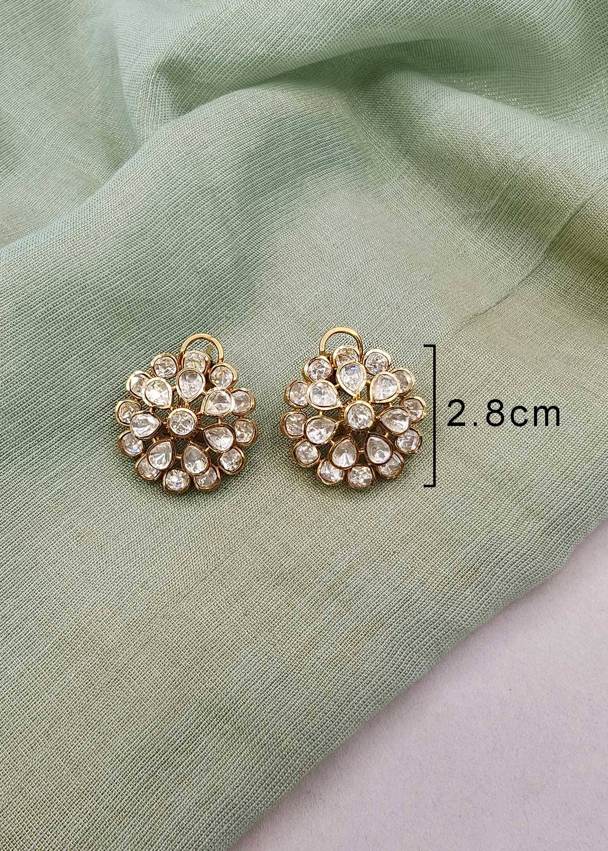 Imperial Jadau-Look Petal Halo Kundan Flower Stud Earrings For Women