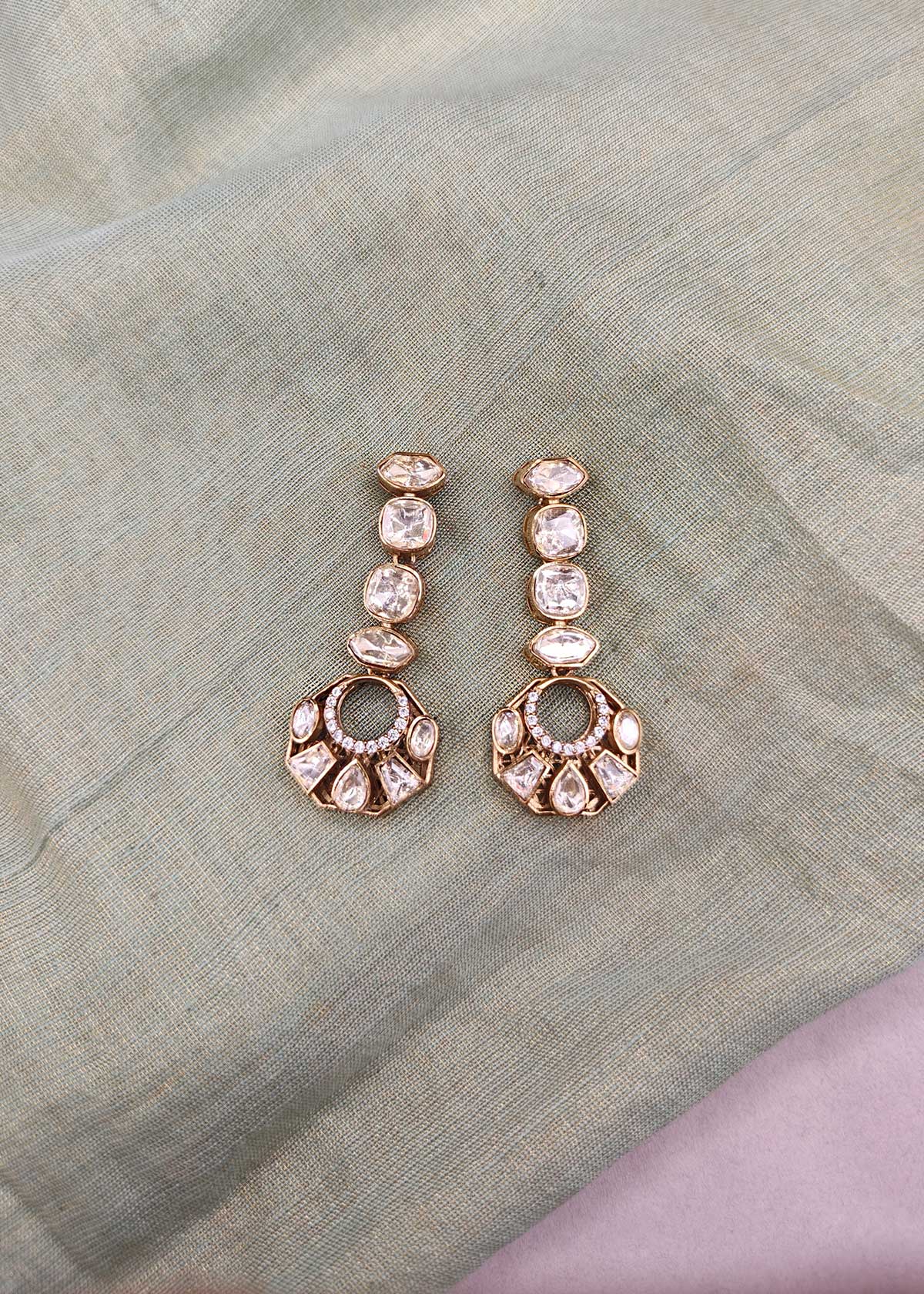 Gold Plated Long Kundan Drop Dangle Earrings For Women