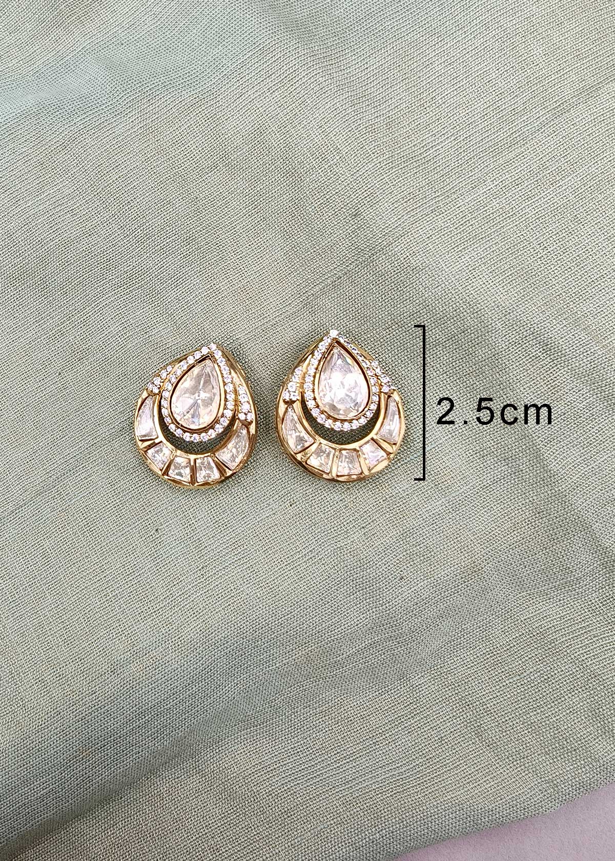 Luminous Diamond-Look Pavé Halo Pear Kundan Stud Earrings For Women