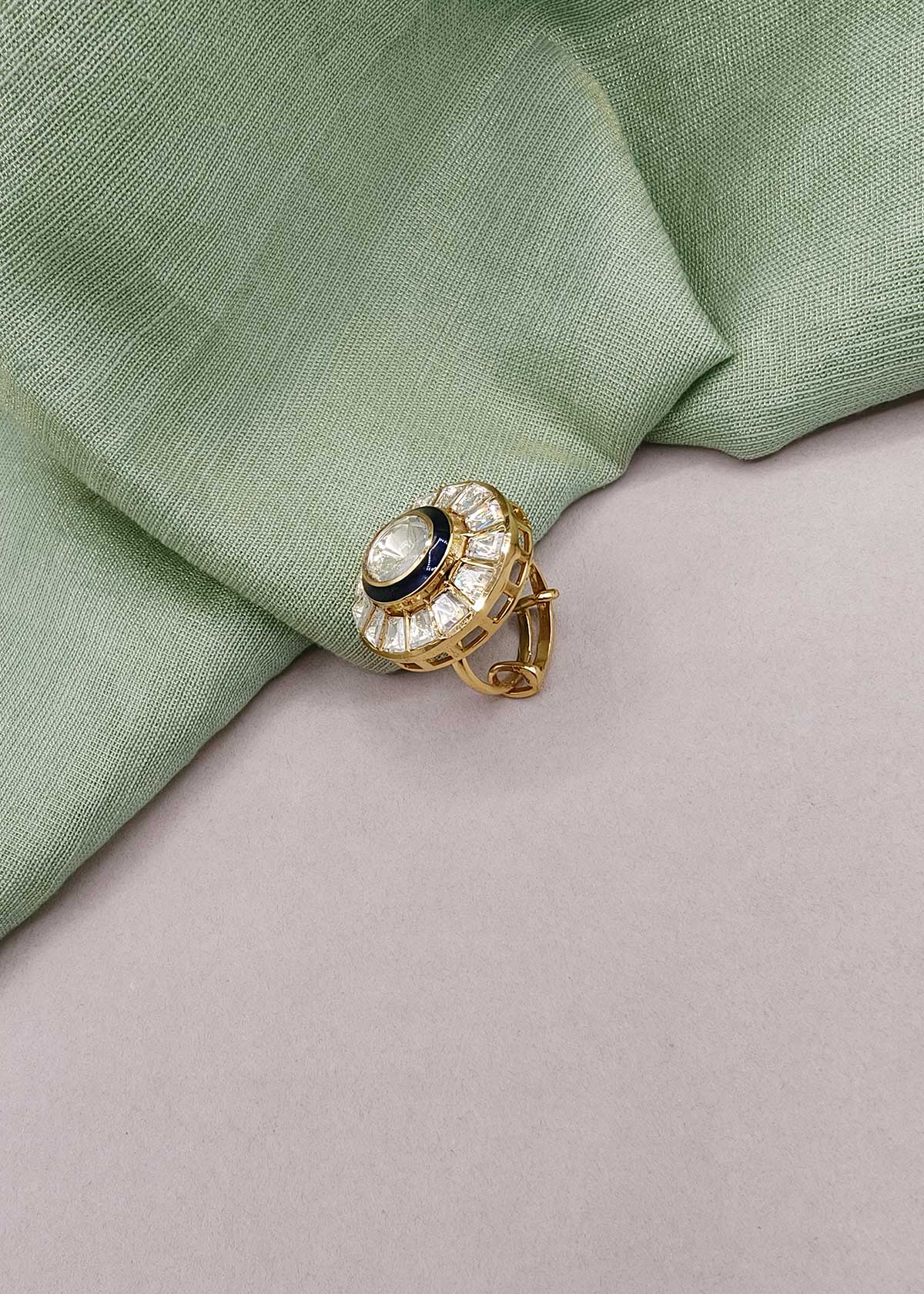 Artisanal Floral Blue Meenakari Accent Kundan Finger Ring For Women