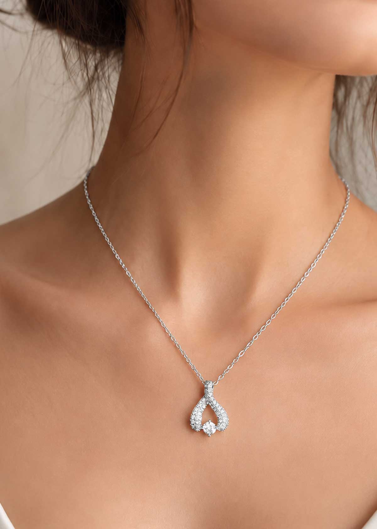 Imperial Cubic Zircon Twist Solitaire Delicate Pendant Set With Chain For Women