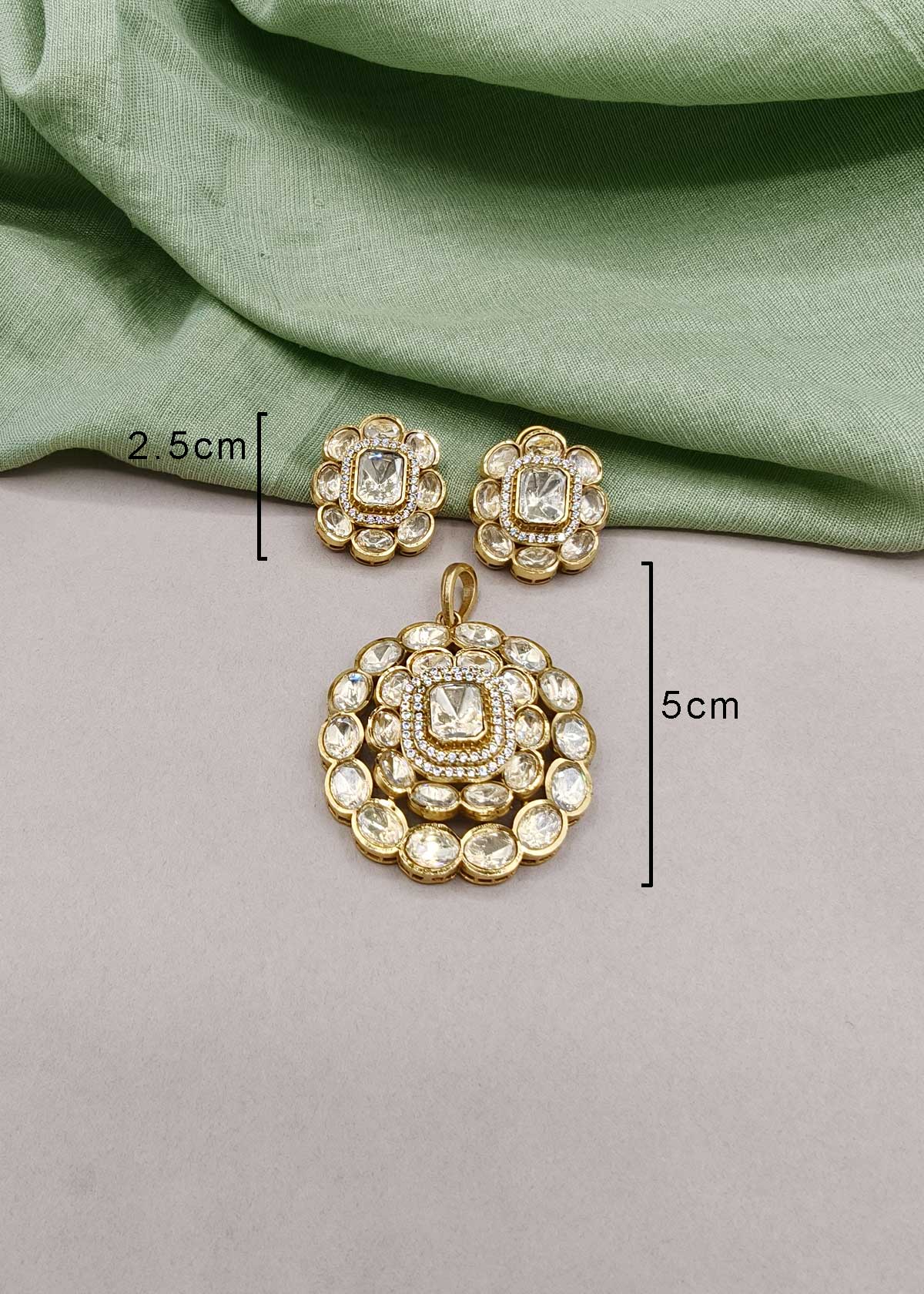 Classic Moissanite Polki & Micro-Pavé Cubic Zircon Floral Medallion Big Pendant Set For Women