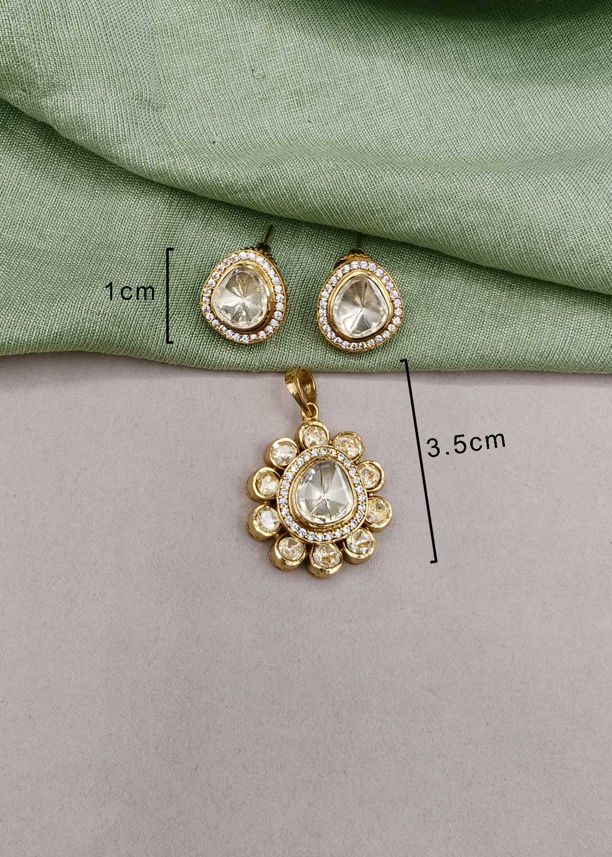 Majestic Uncut Moissanite Solitaire & Pavé Cubic Zircon Floral Big Pendant Set For Women