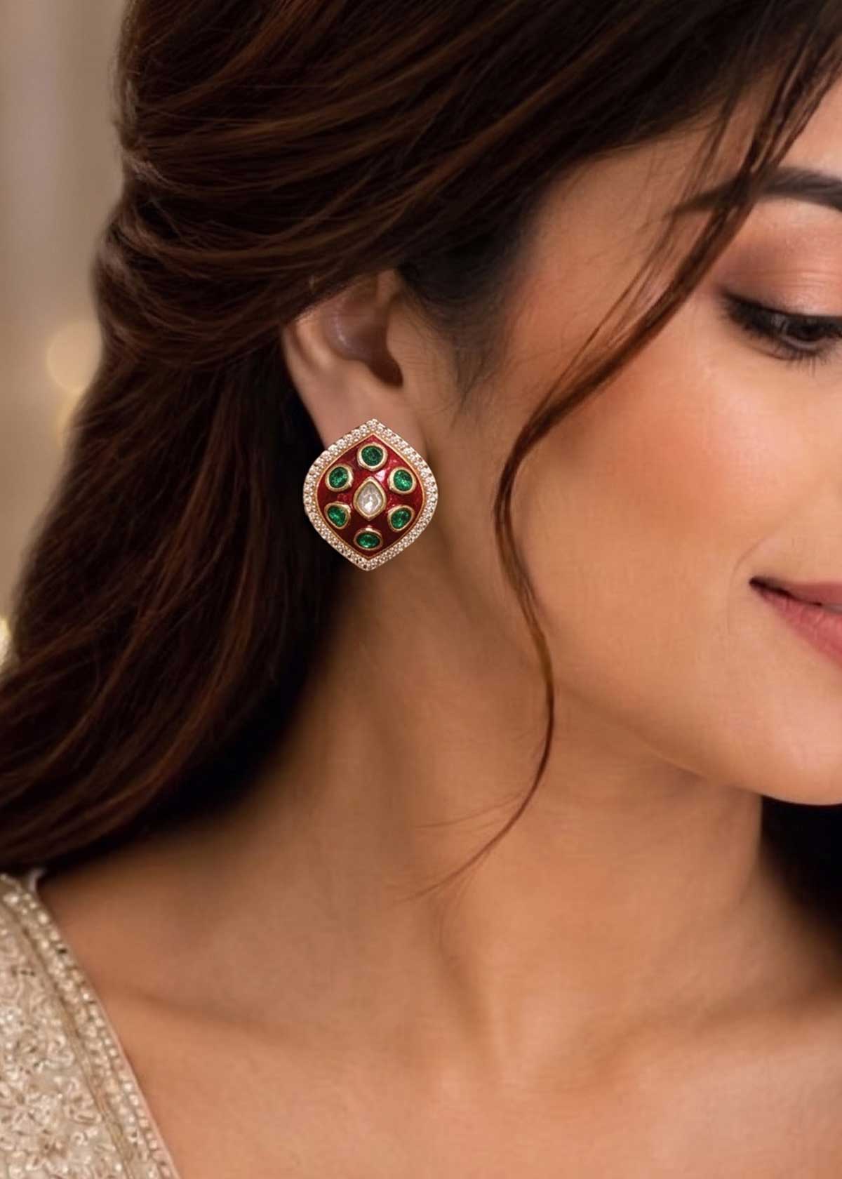 Rajasthani Meenakari With Cubic Zircon & Kundan Large Pendant Set For Women
