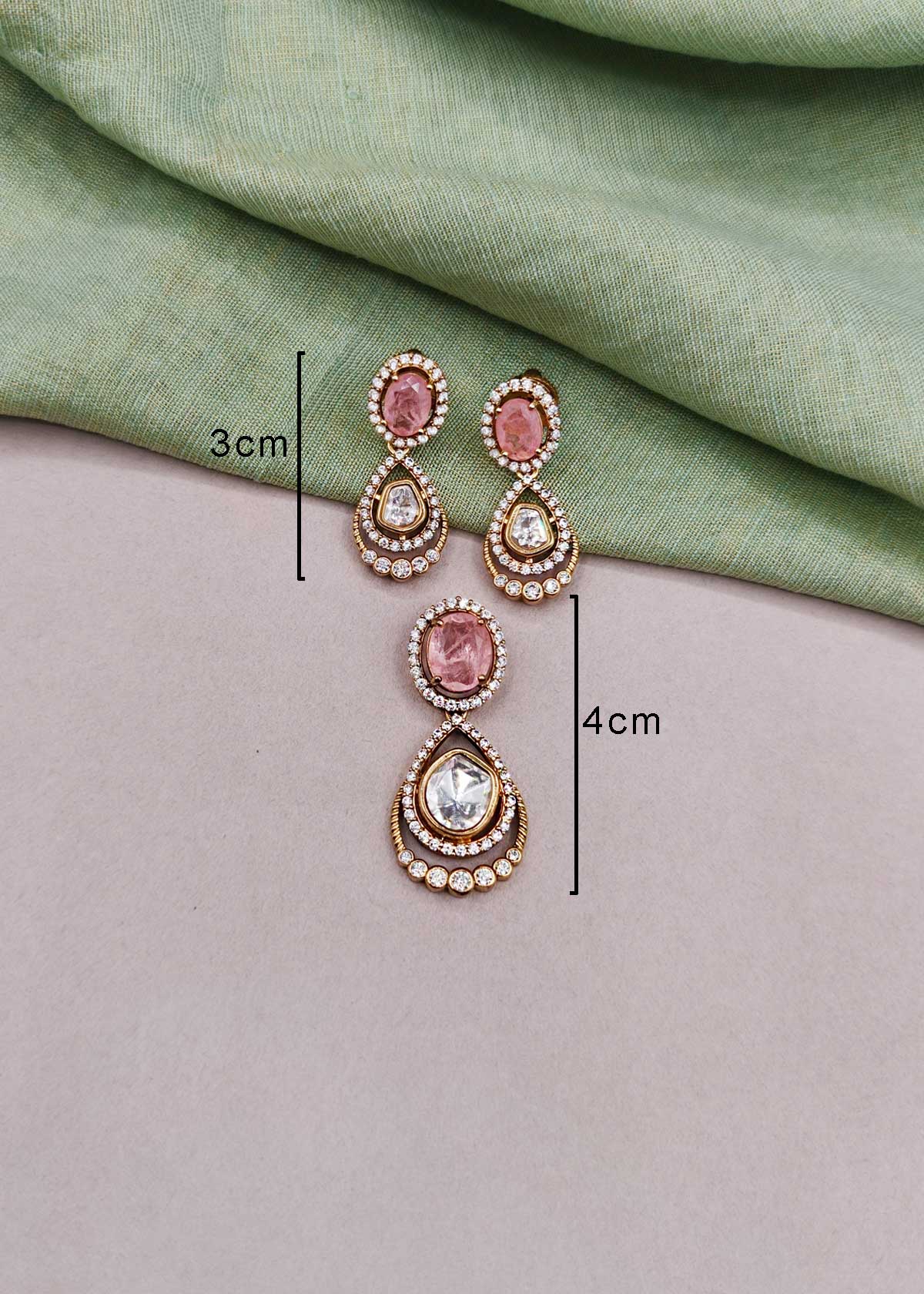 Regal Oval Gemstone, Cubic Zircon & Teardrop Kundan Big Pendant Set For Women