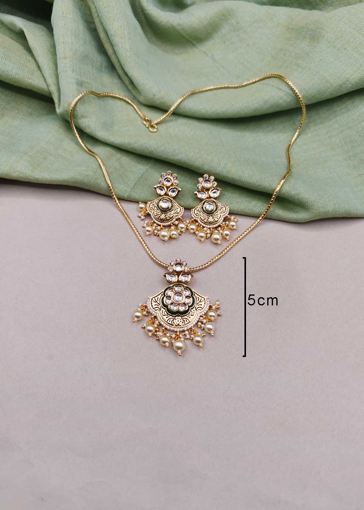 Traditional Meenakari, Cubic Zircon, Kundan & Pearl Drop Heavy Pendant Set With Chain For Women