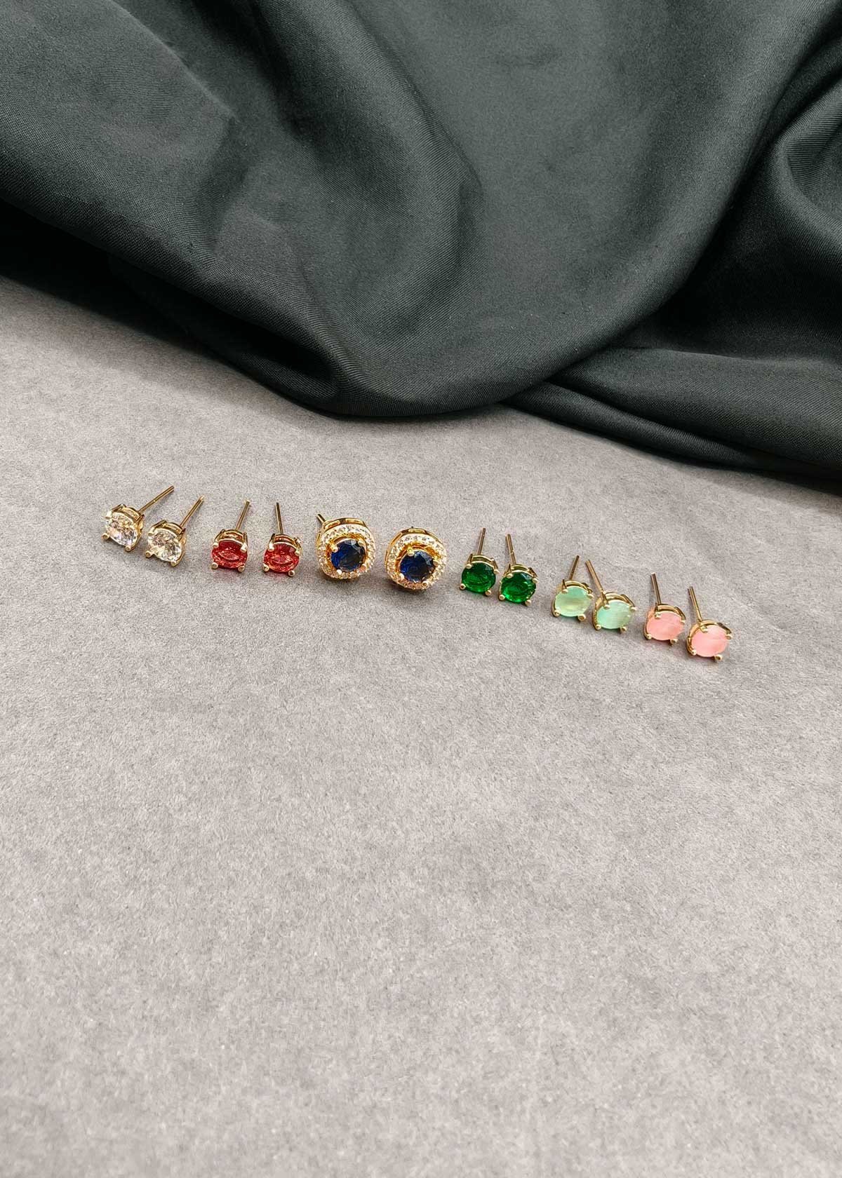 Versatile 6 In 1 Changeable Gemstone Solitaire With Cubic Zircon Halo Stud Earrings For Women