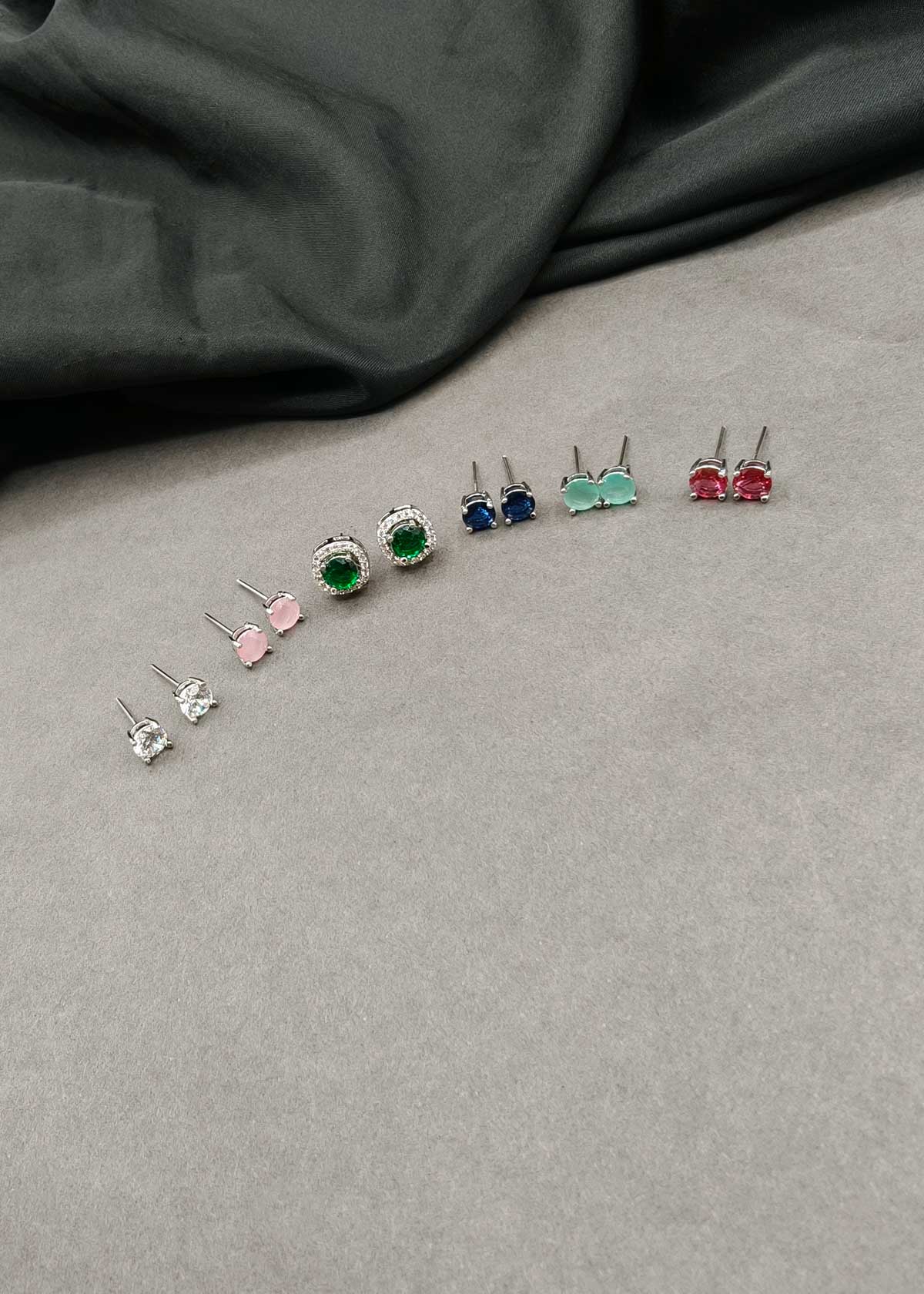 Versatile 6 In 1 Changeable Gemstone Solitaire With Cubic Zircon Halo Stud Earrings For Women