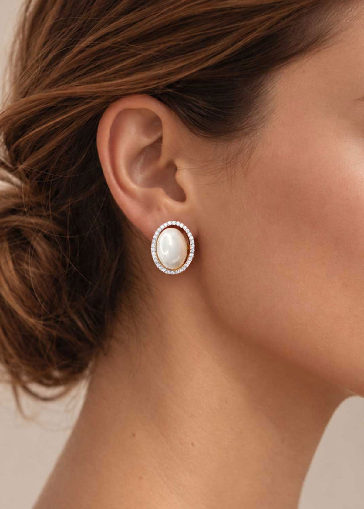 2 In 1 Oval Detachable Zircon & Pearl Changeable Stud Earrings For Women
