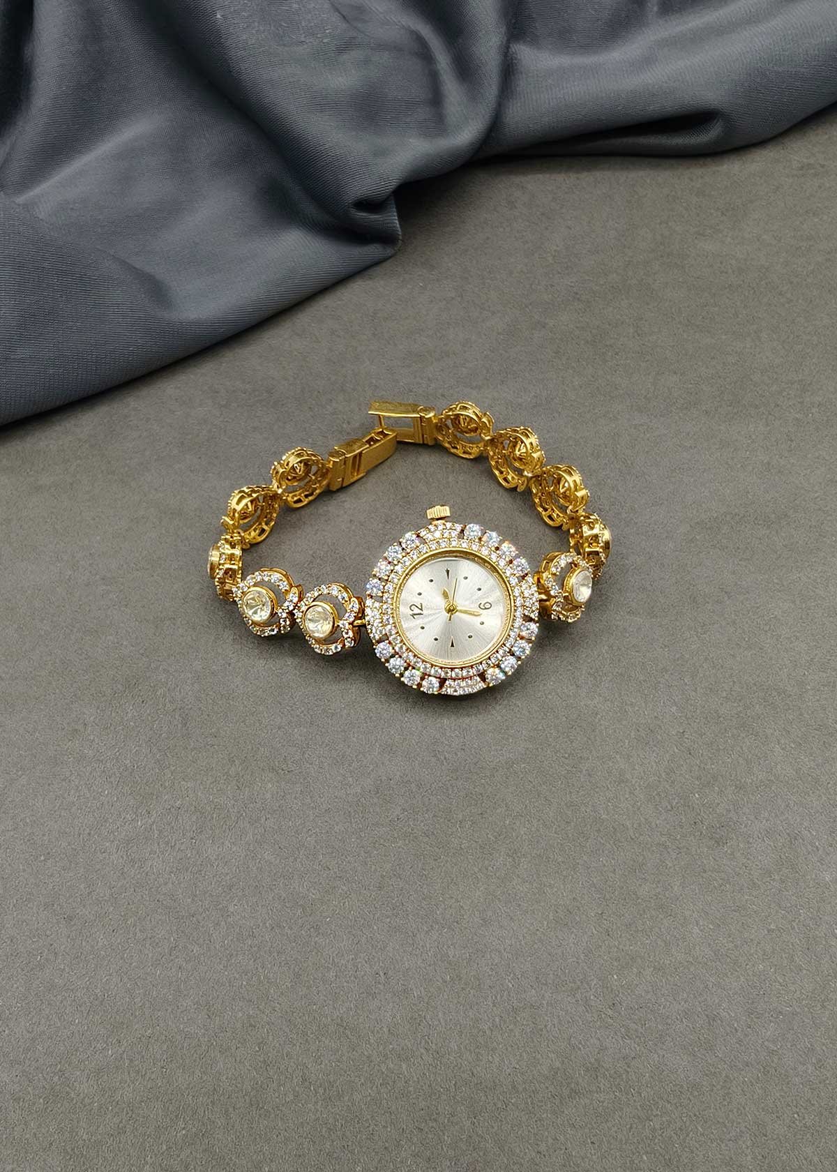 Luxurious Double Halo Moissanite & Cubic Zircon Floral Link Watch For Women