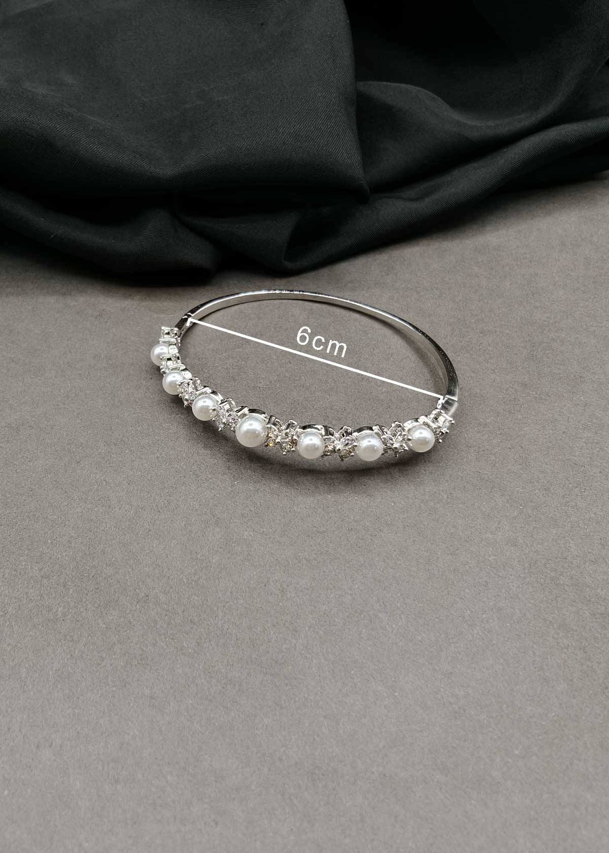 Graceful Marquise Cubic Zircon & Pearl Floral Cluster Openable Kada Bracelet For Women