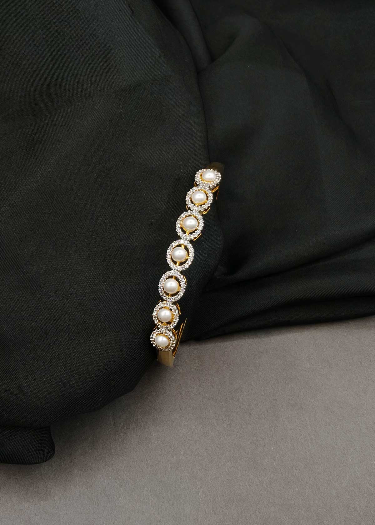 Minimalist Micro Pavé Cubic Zircon Frame & Round Pearl Openable Kada Bracelet For Women