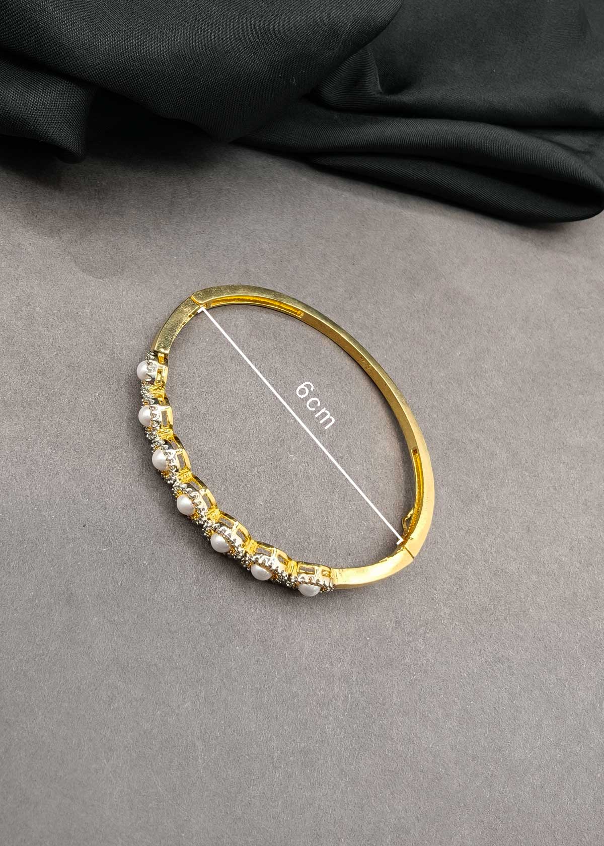 Minimalist Micro Pavé Cubic Zircon Frame & Round Pearl Openable Kada Bracelet For Women
