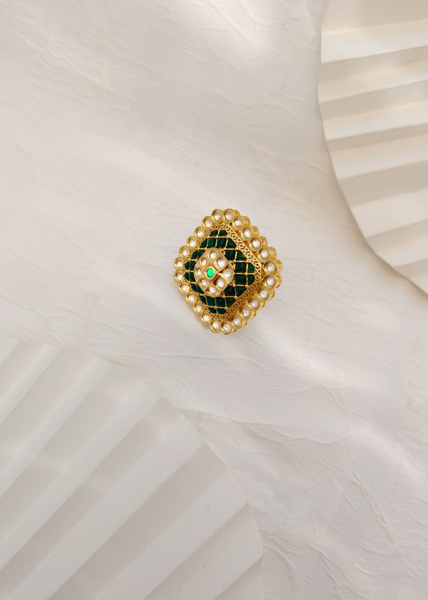 Big Square Shape Red/ Green Kundan Finger Ring