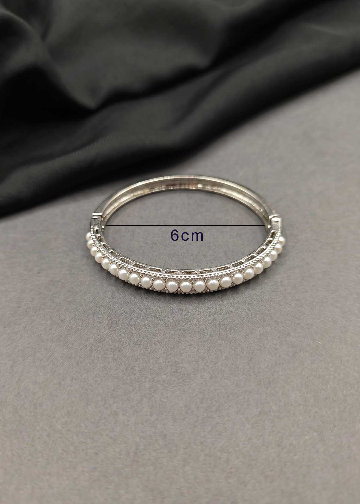 Elegant Single Line Pearl & Cubic Zircon Slim Openable Kada Bracelet For Women