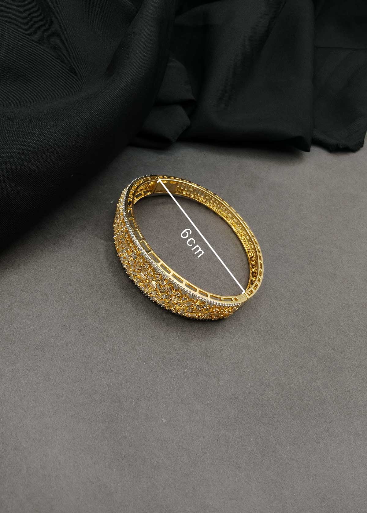 Glamorous Baguette Cut Diamond & Cubic Zircon Broad Openable Kada Bracelet For Women