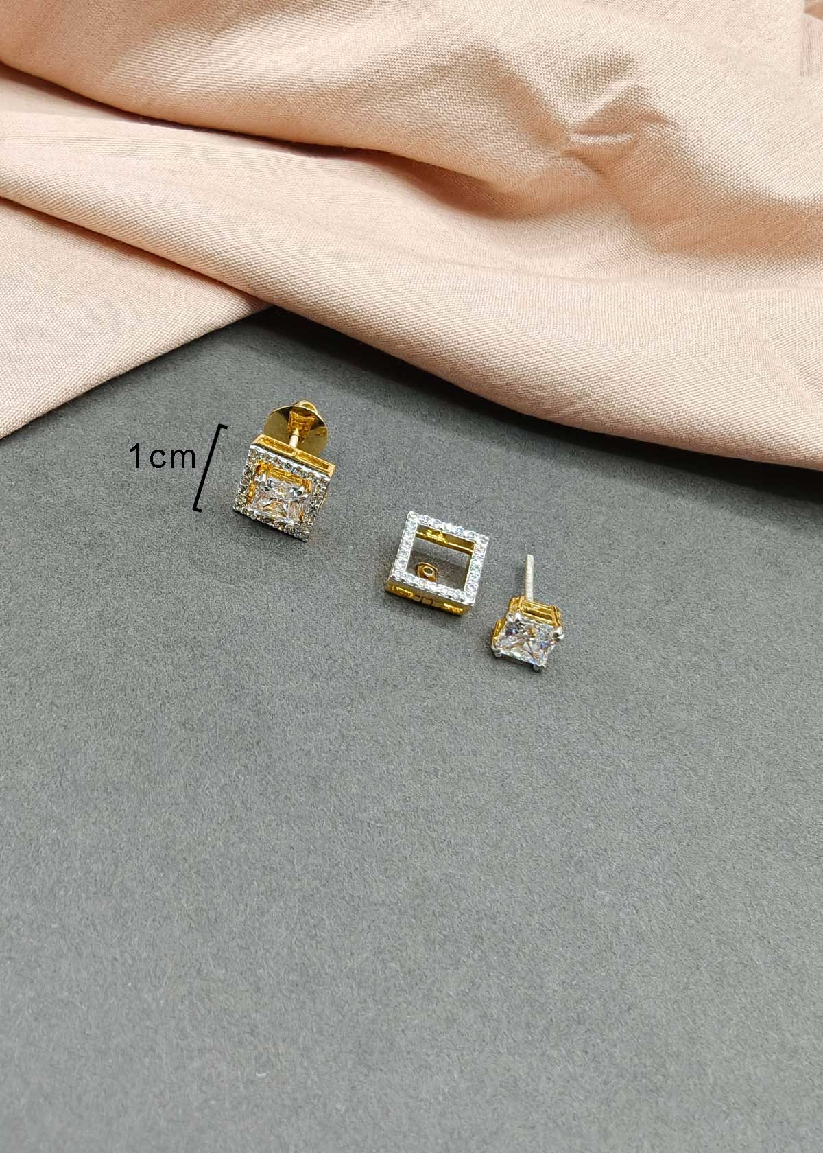 92.5 Sterling Silver 3 In 1 Convertible Square Halo Cubic Zircon Small Solitaire Stud Earrings For Women