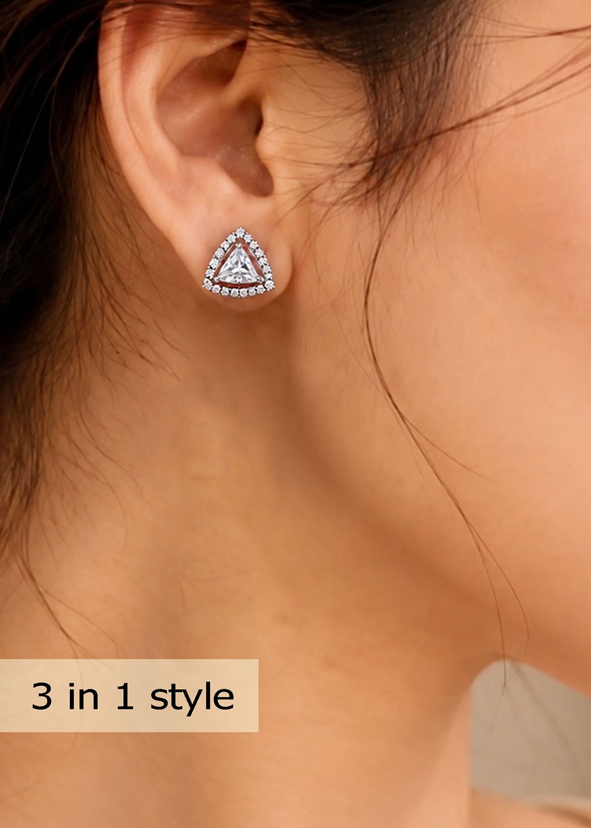 92.5 Silver 3 In 1 Changeable Triangle Zircon Solitaire Small Stud Earrings For Women