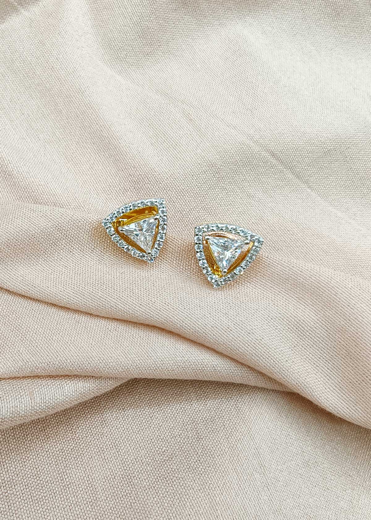 92.5 Sterling Silver 3 In 1 Changeable Triangle Cubic Zircon Solitaire Small Stud Earrings For Women