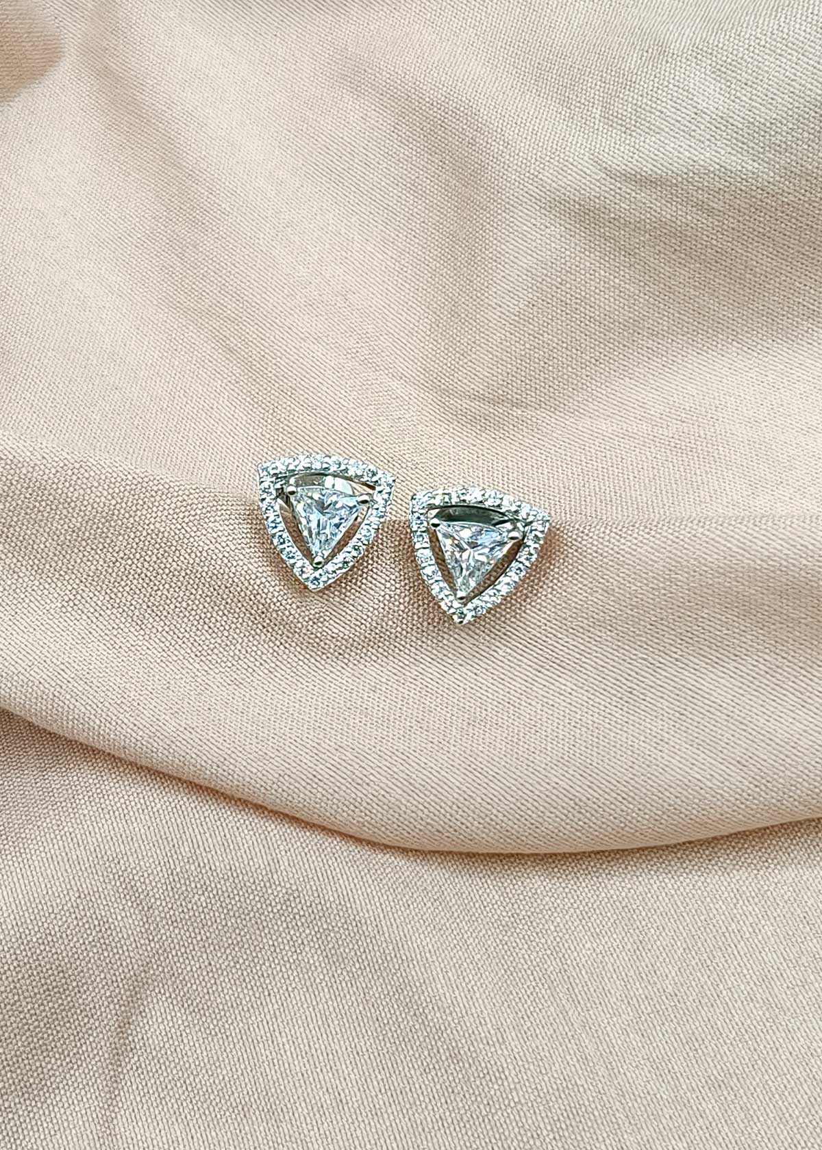 92.5 Sterling Silver 3 In 1 Changeable Triangle Cubic Zircon Solitaire Small Stud Earrings For Women
